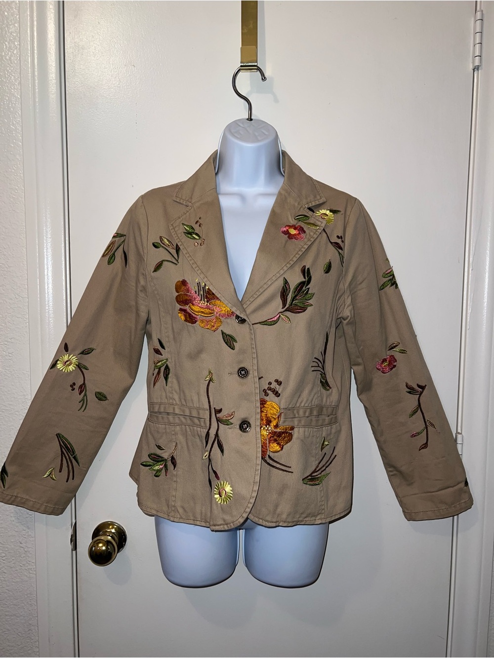 Sugarlips Tan Embroidered Floral Blazer